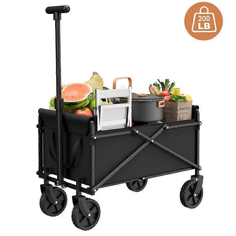 Collapsible Folding Wagon, Multi-Purpose Utility Trolley, Heavy Duty Utility Wagon, 200 lbs Load, Compact Fold for Camping, Garden, Beach, S