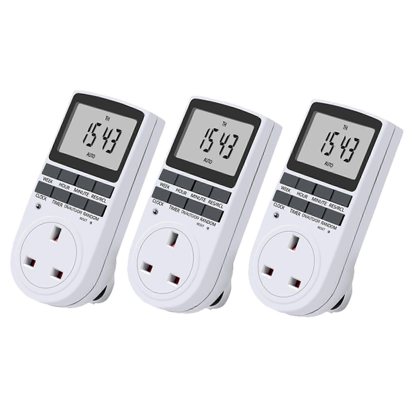 3X Uk Plug Digital Timer Plug Socket, Electrical Programmable Plug in Timer Switch for Light, B and More, 13A/2900W Max