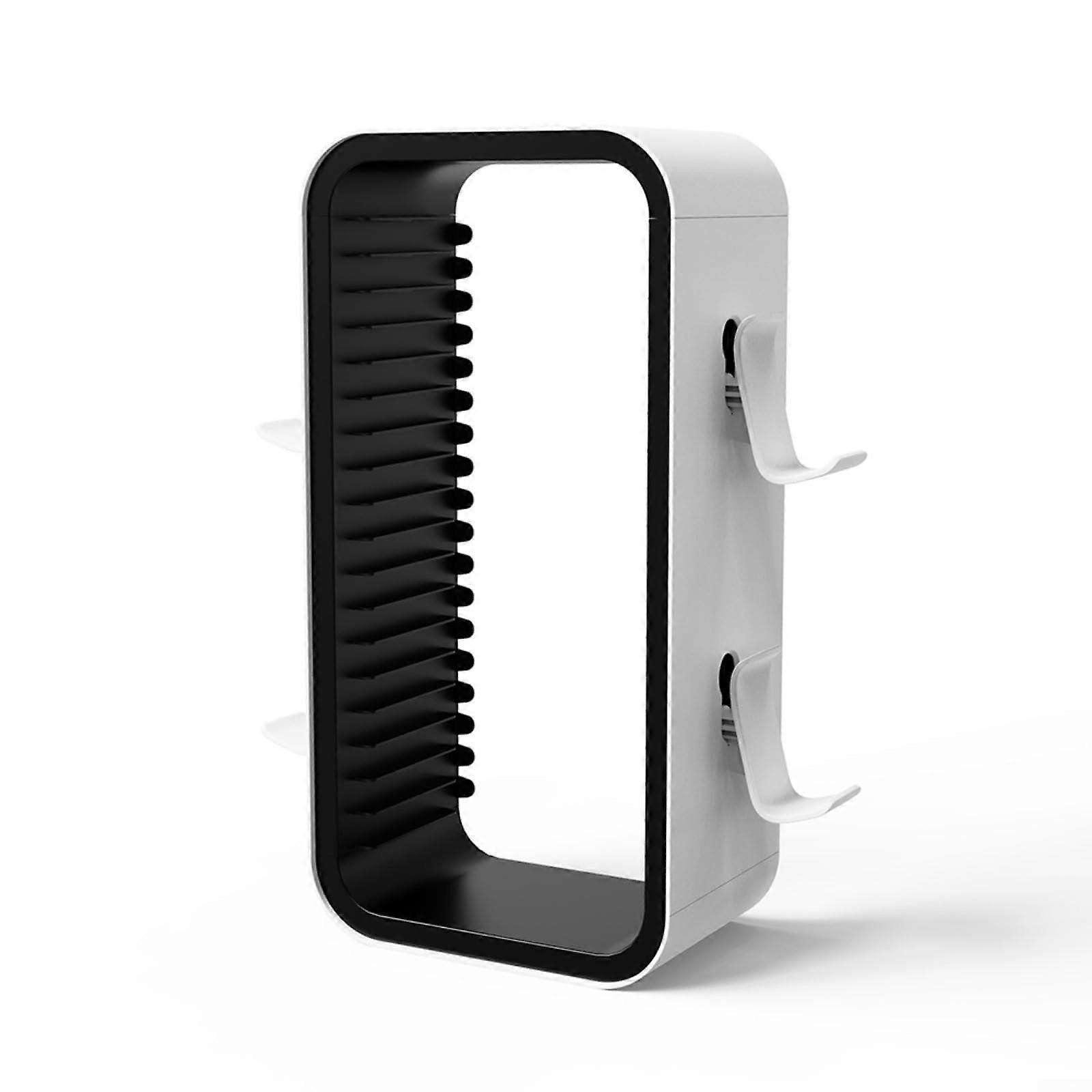 Game Storage Rack Tower for 18 Disks Compatible with PS5, Xbox, Switch, White and Black with Controller Hooks