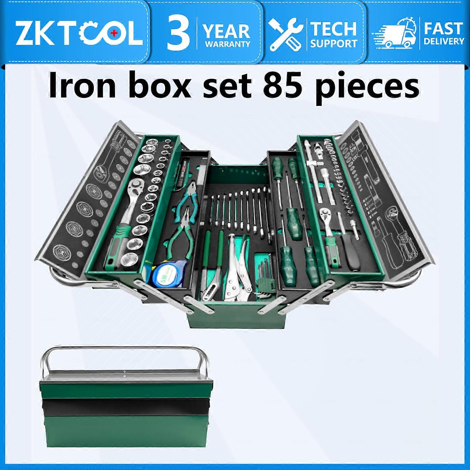 85 Pieces Hand Tool Set Screwdriver Iron Box Auto Repair Tools Three-Layer Multi-Function Repair Kit Portable Metal Kit