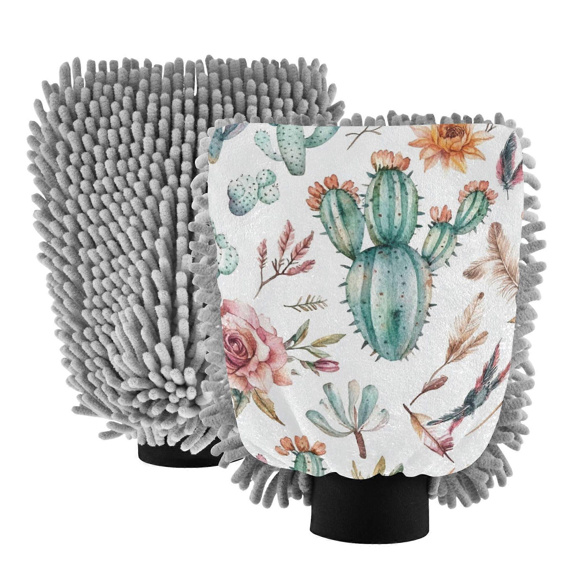 2 Pack DualSided Microfiber Chenille Car Wash Mitt Scratch  Absorbency Multicolor Medium