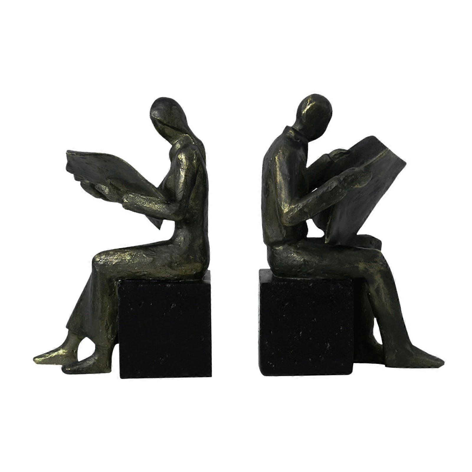 Resin Bookends Pair with Reading Characters  NonSlip Heavy Duty Support for Home and Office Decor