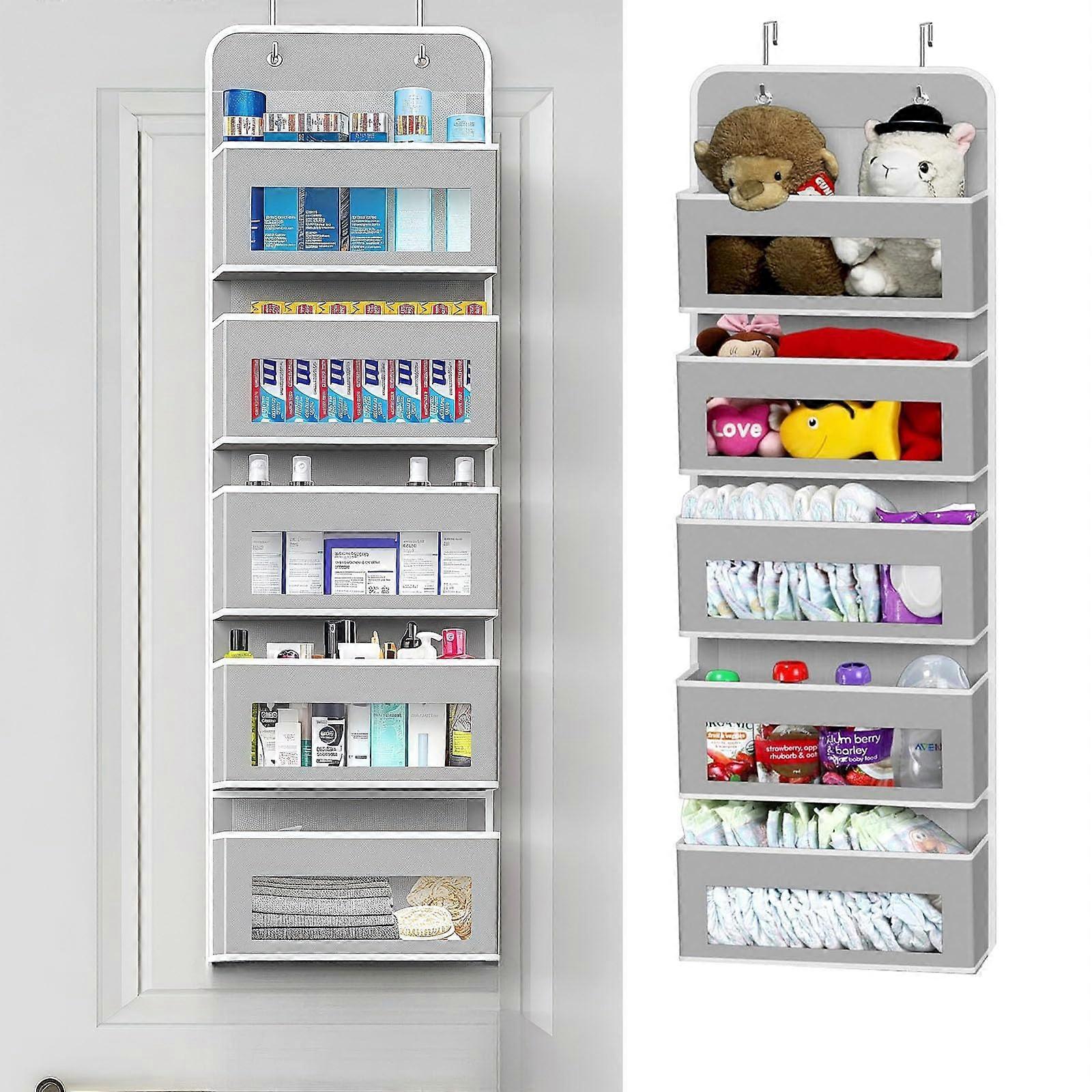 Over the Door Organizer with 5 Pockets and Clear Panels for Nursery Bathroom Large Capacity Gray