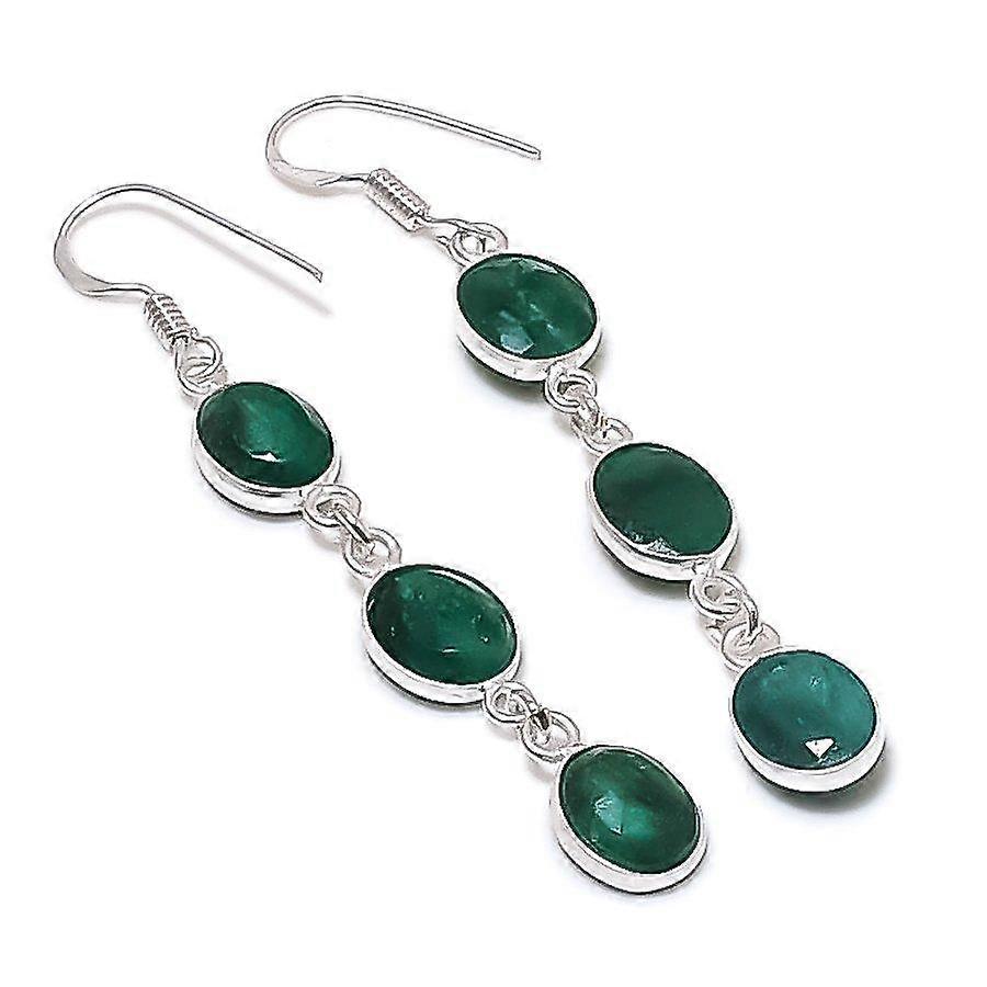 Skota Emerald Gemstone 925 Sterling Silver Earring 2.56"