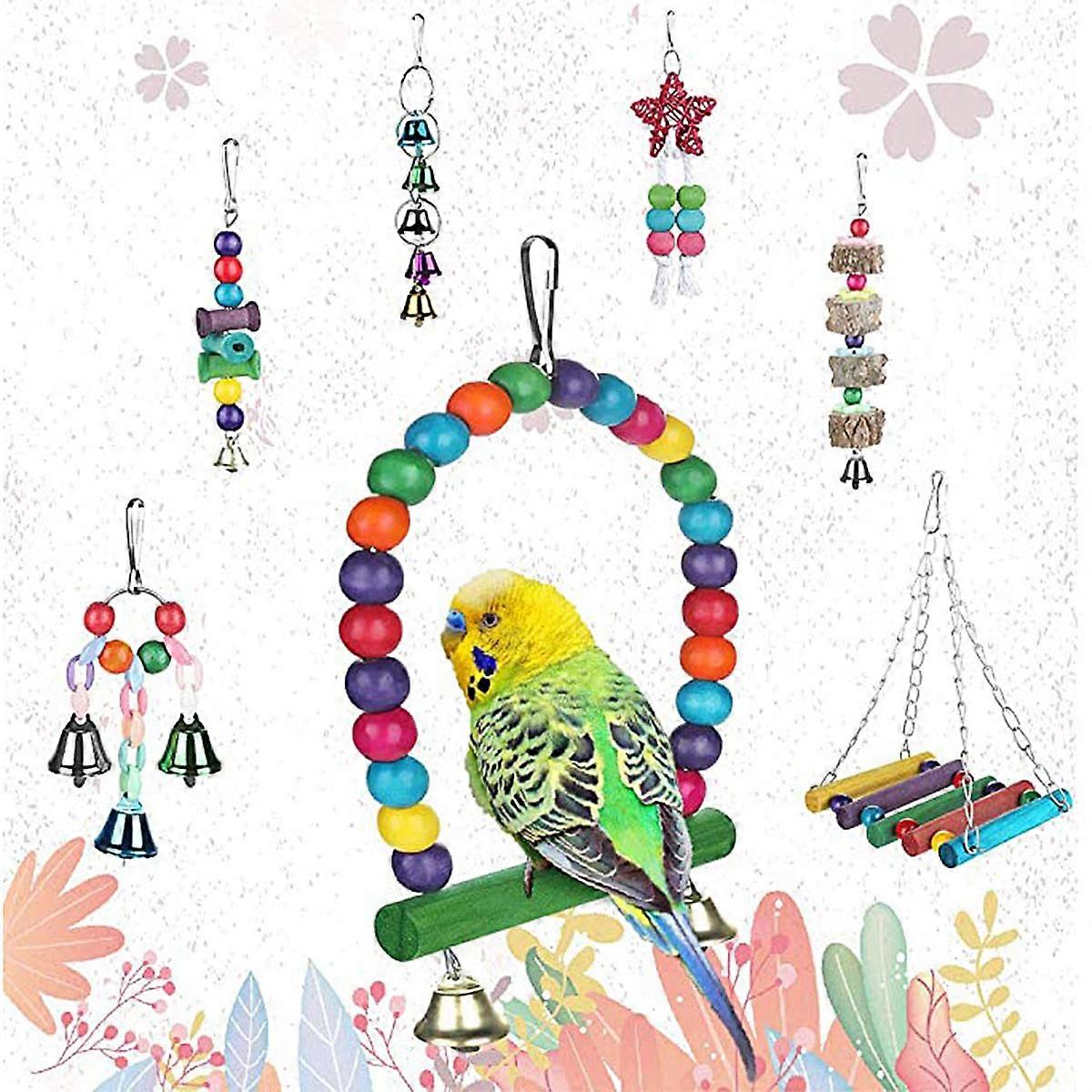 Bird Parrot Swing Toy Assorted Color for Chewing 7Pcs Set