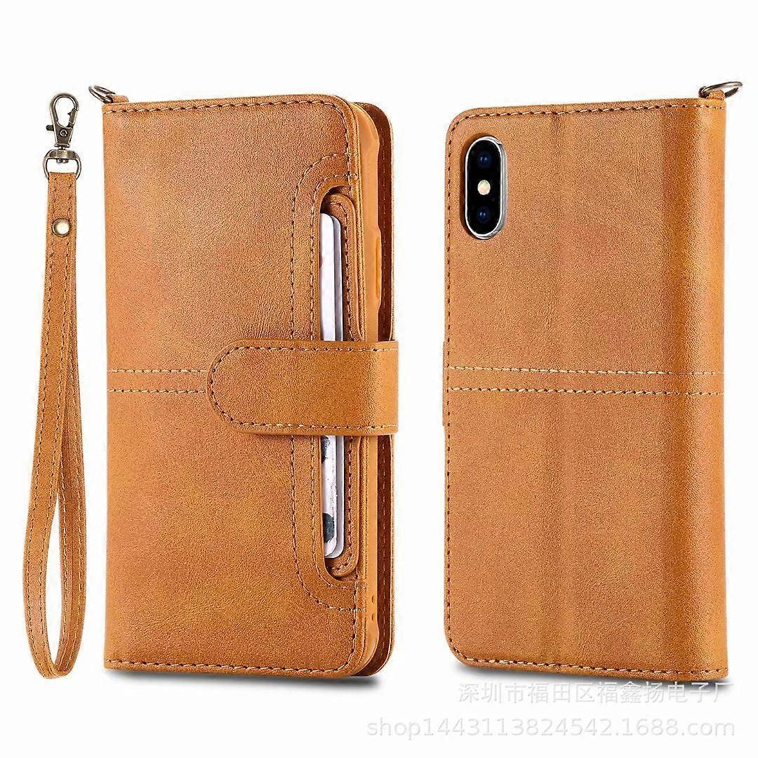 Case For Iphone 13 Mini Light Brown Multi-function Anti-fall Split Leather Card Slot No7885
