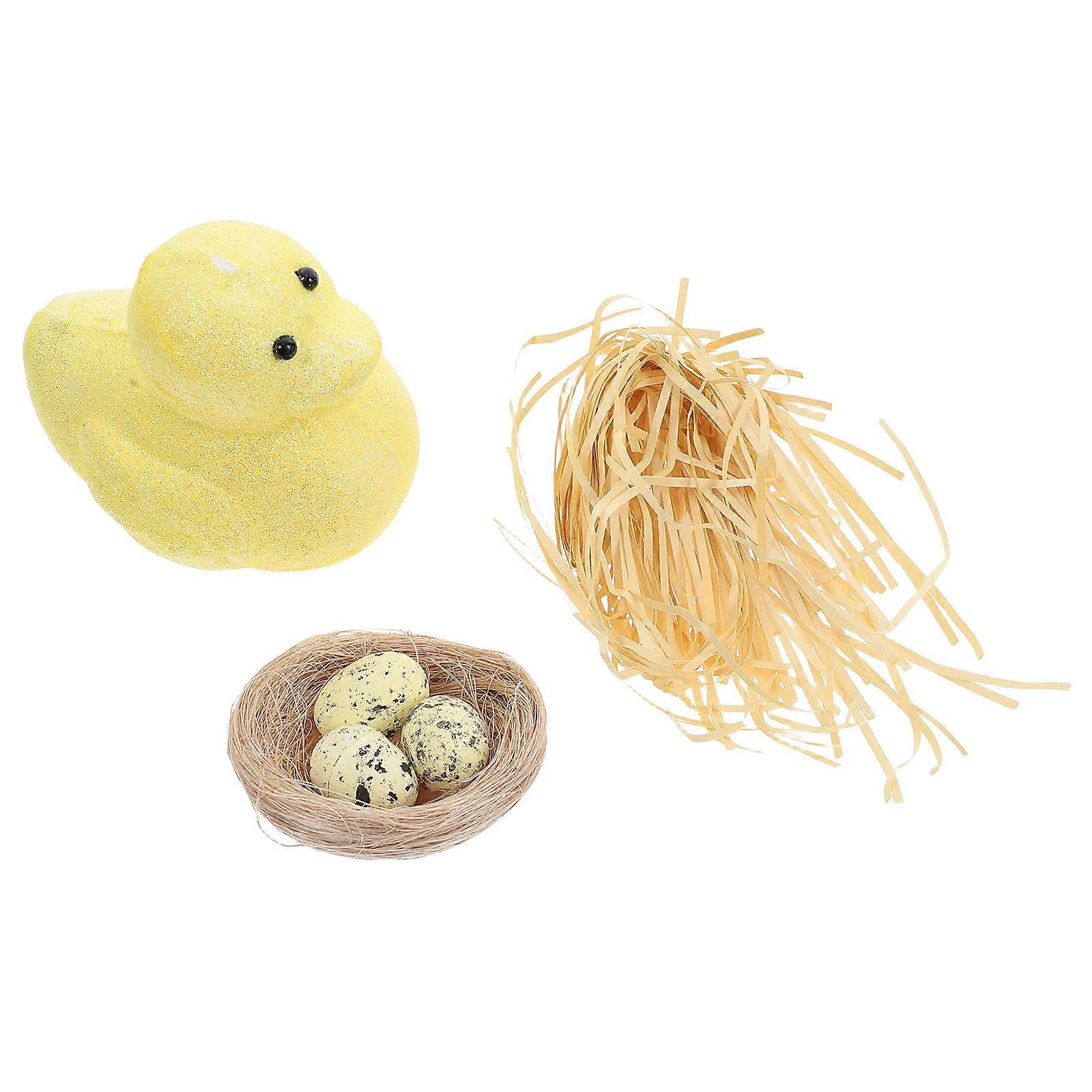 Easter Duck Decor with Simulated Eggs for Party Use 2Pcs Mini Nest Props