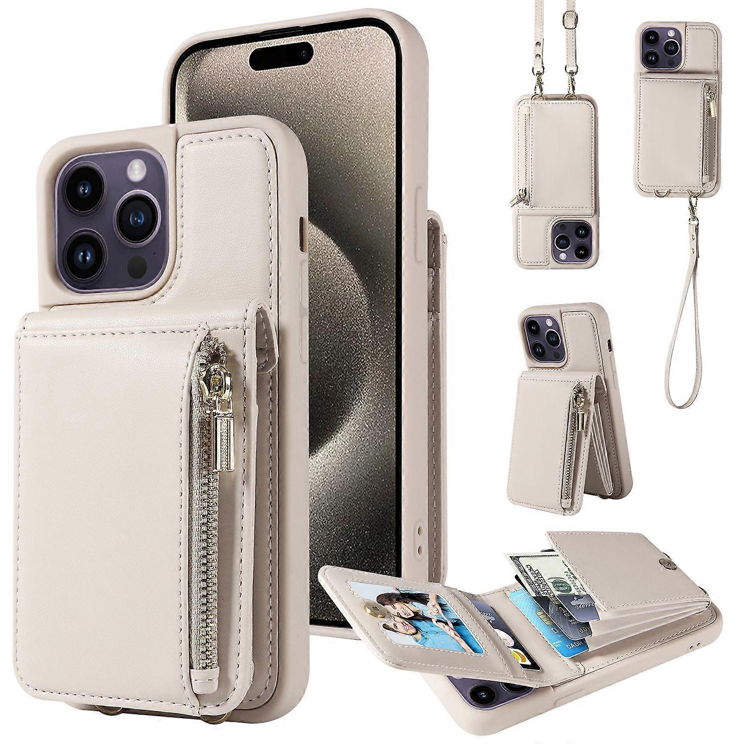 For iPhone 15 Pro Max Case RFID Blocking PU+TPU Wallet Phone Guard Cover