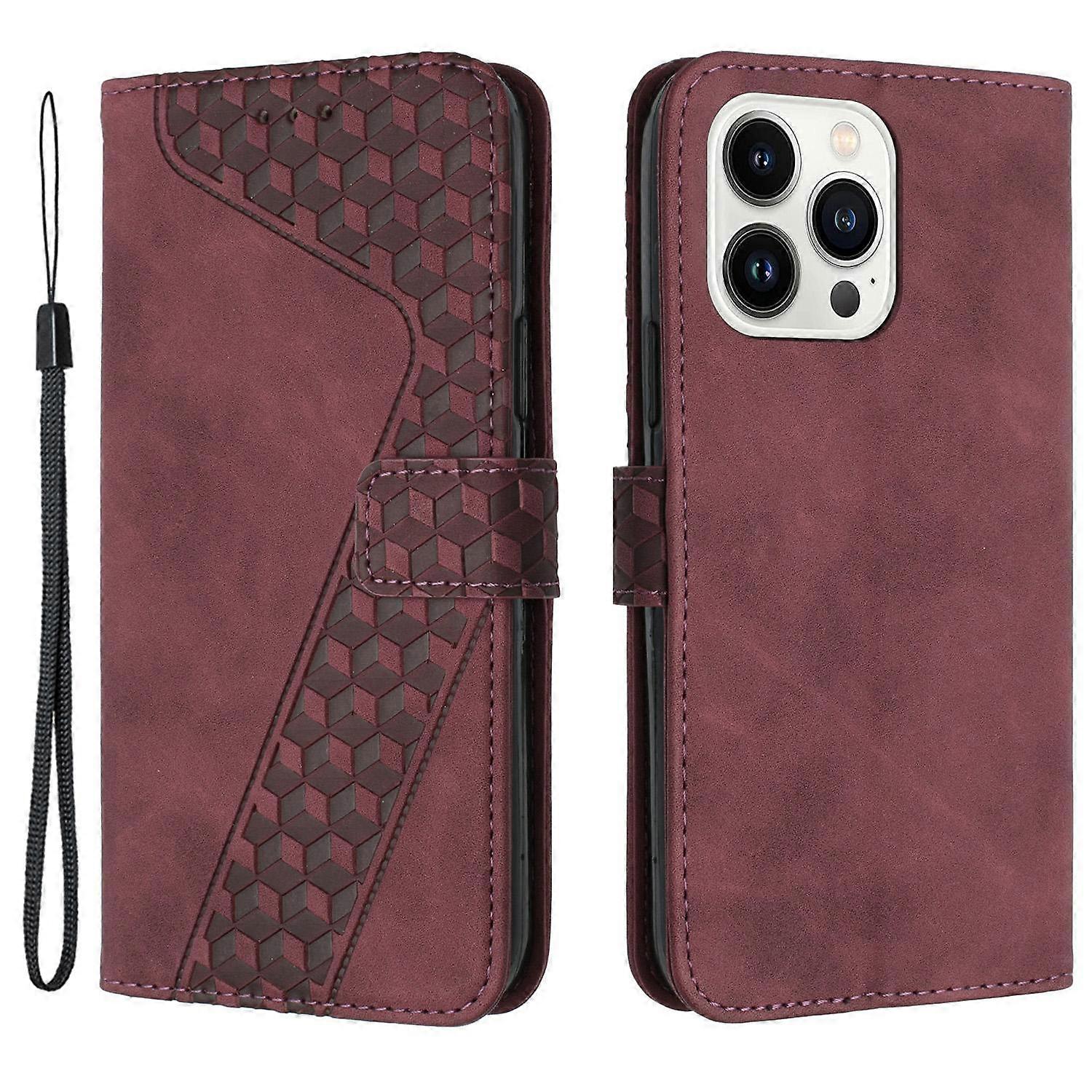 For iPhone 14 Pro Max Anti-Scratch Cover 7-Shape Imprinted Pattern PU Leather Phone Case Wallet
