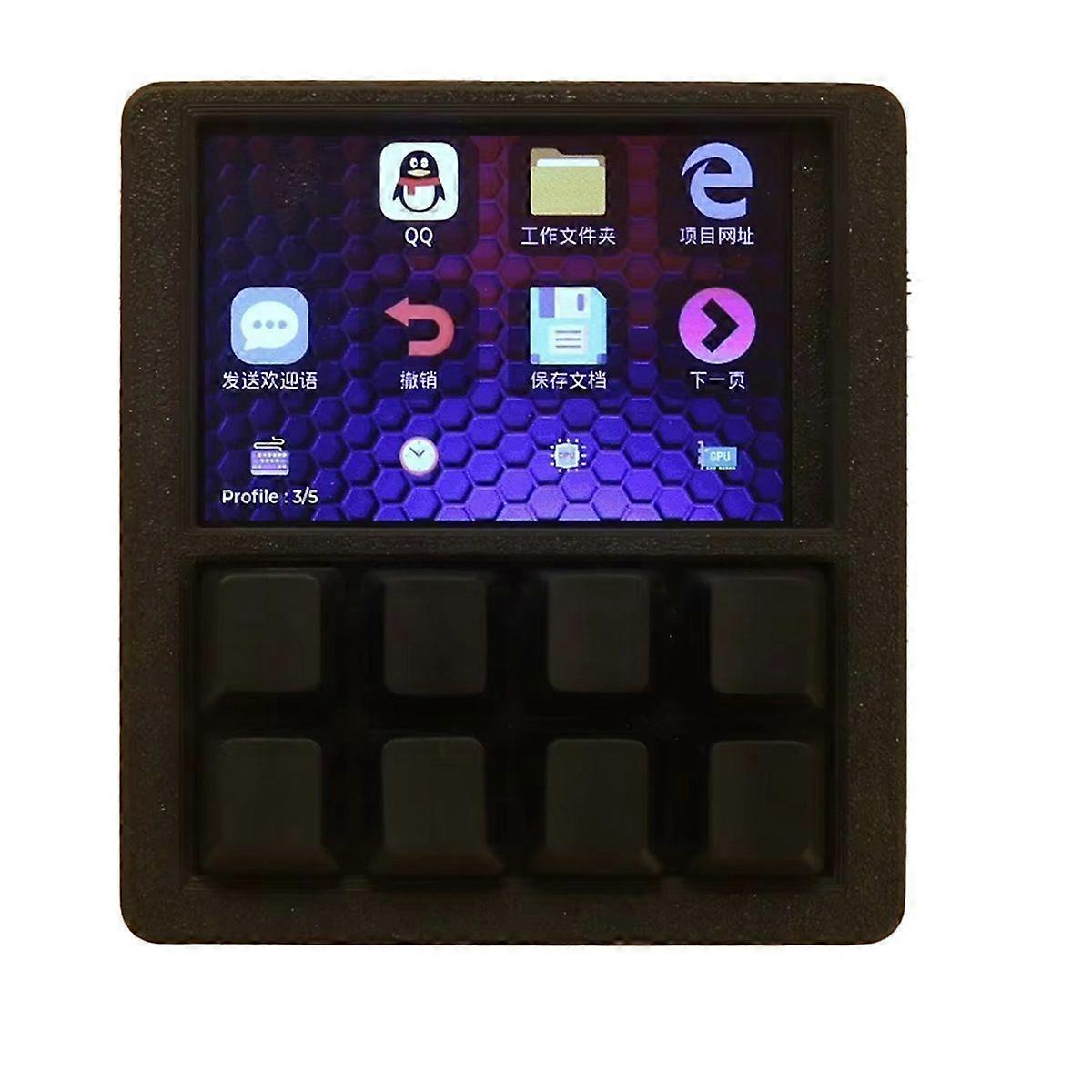 3.5 Inch LCD Programmable Macro Keyboard 8-Key Hot-Swappable RGB Backlight USB Secondary Display Bla
