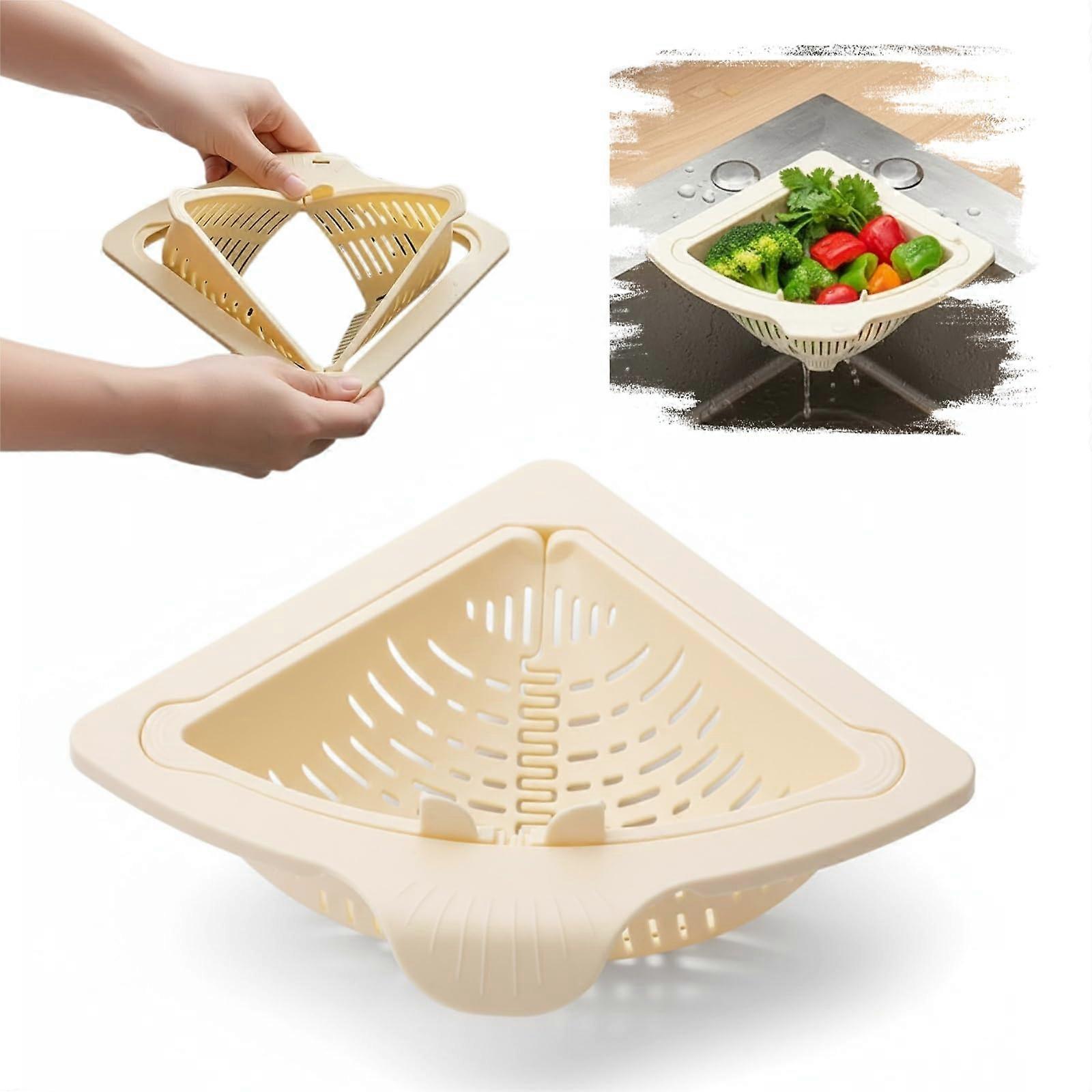 Magnetic Triangular Sink Strainer with TwistOpen Bottom, Punch Kitchen Corner Rack, Milky White