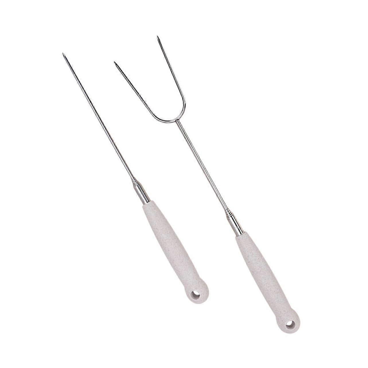 2pcs Telescopic BBQ Forks with Secure Grip Design, Extendable Roasting Sticks for Camping