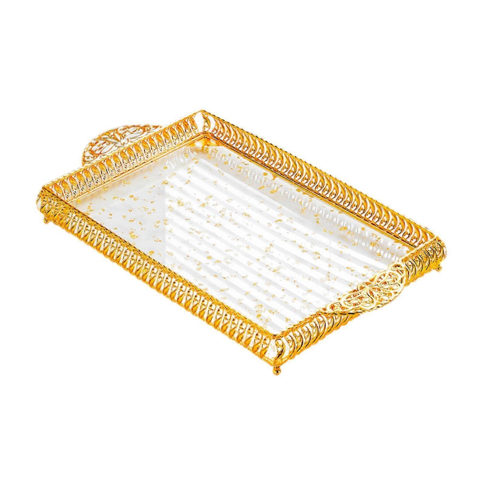 Rectangular Serving Tray with Handles for Home and Dining, Iron and Acrylic Decorative Organizer