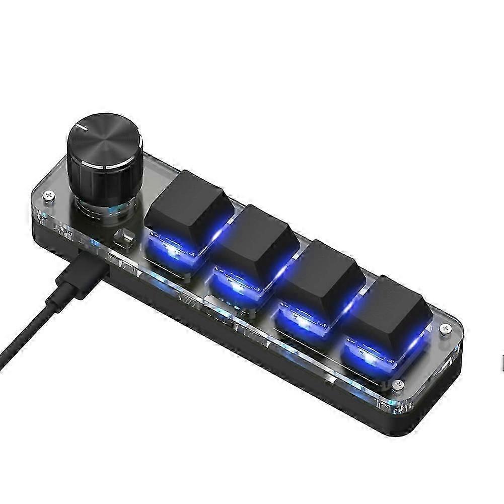 One-Handed Macro Mechanical Keyboard, 4 Keys Gaming Keyboard Fully Programmable for Knobs and Keys, RGB