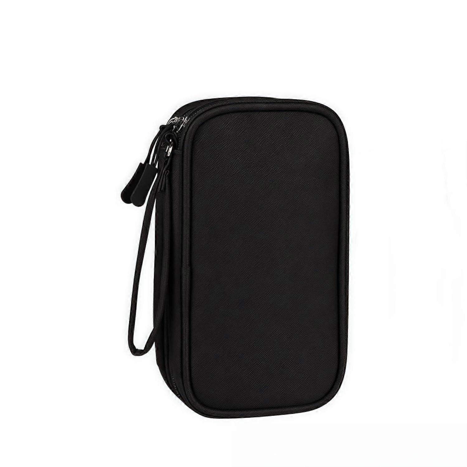 Electronics Organizer Bag with DoubleLayer Storage, WaterResistant Travel Cable Case, Large Black and Brown