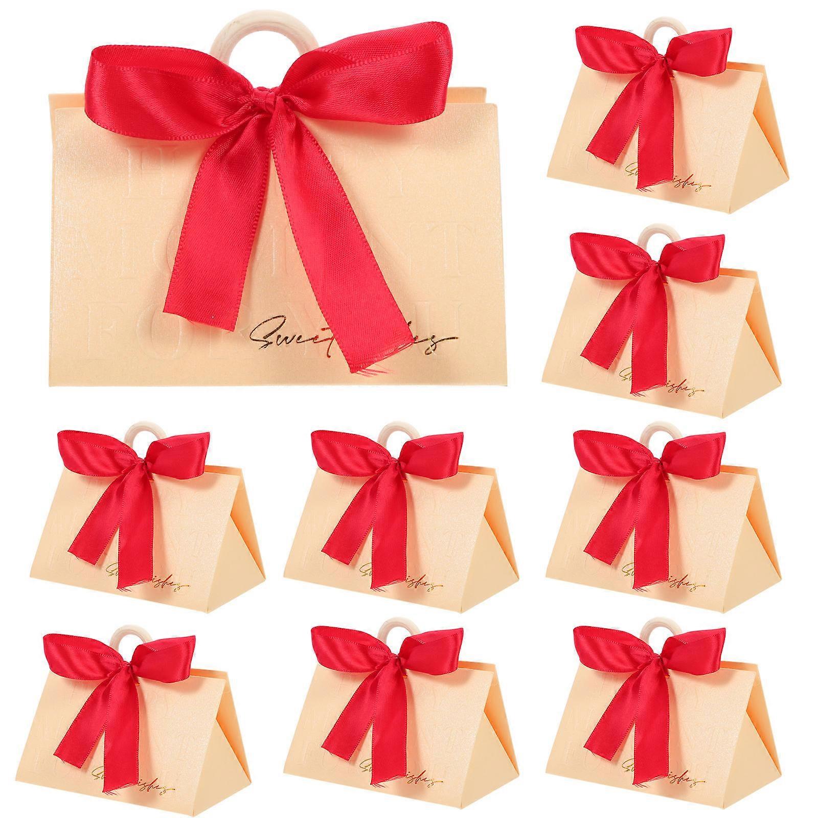 Elegant Candy Holder Gift Boxes For Valentine's Day 12.8X7Cm Beige Triangular Handle Box 10 Sets