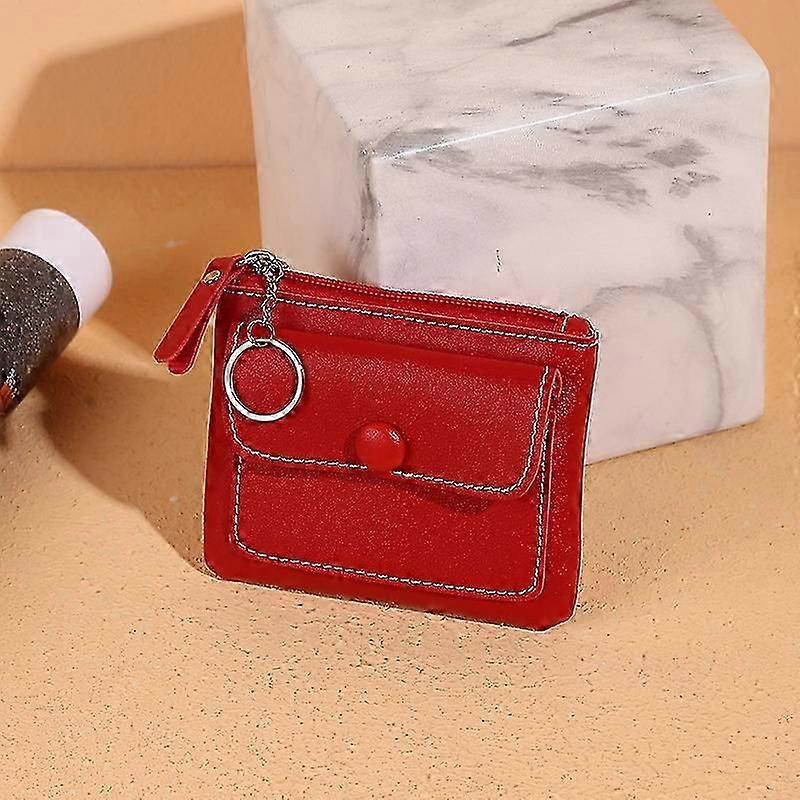 Red Solid-Colored Short Wallet PU Leather Handbag