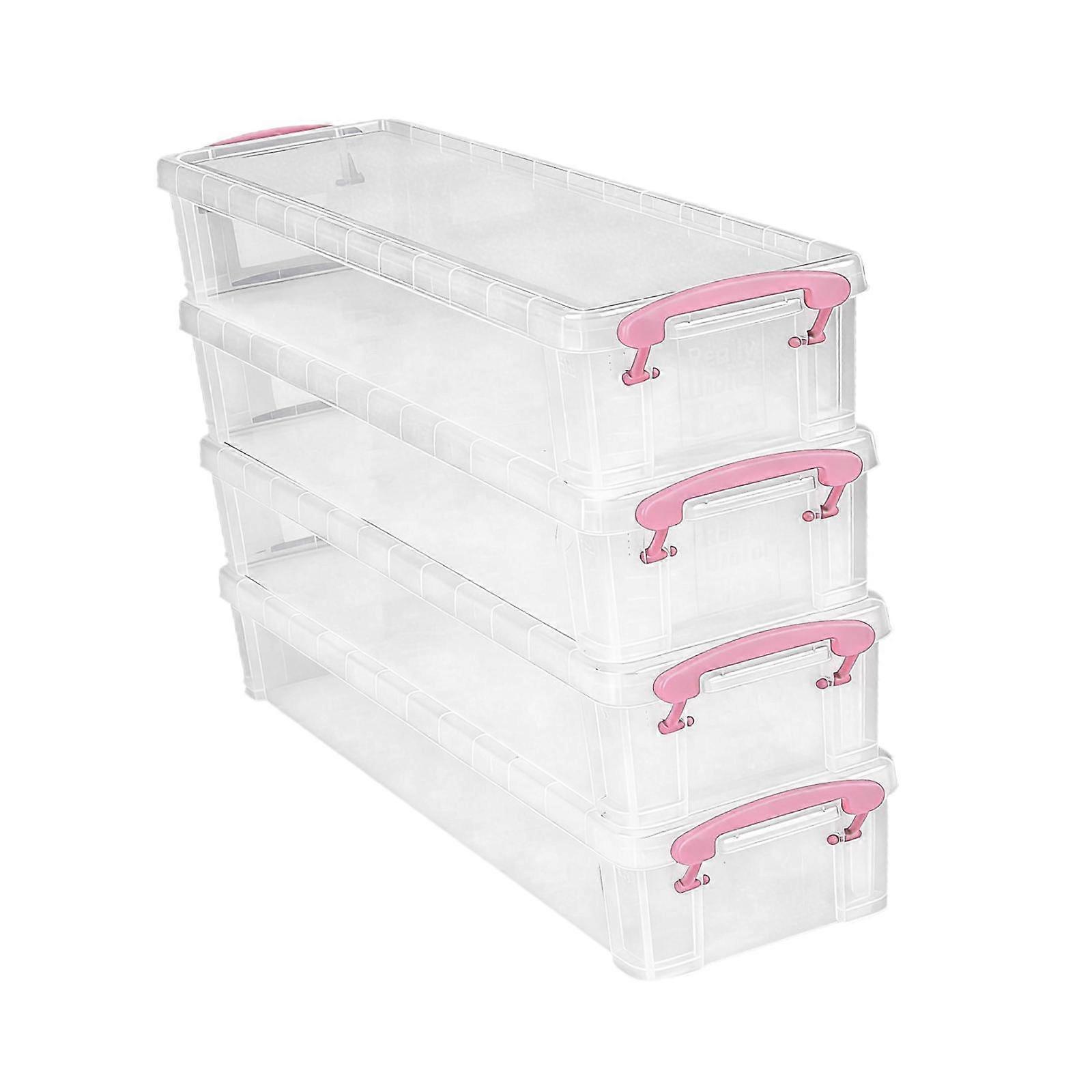 4x Clear Storage Bins Stackable with Latching Lids Stylish Organizing Storage