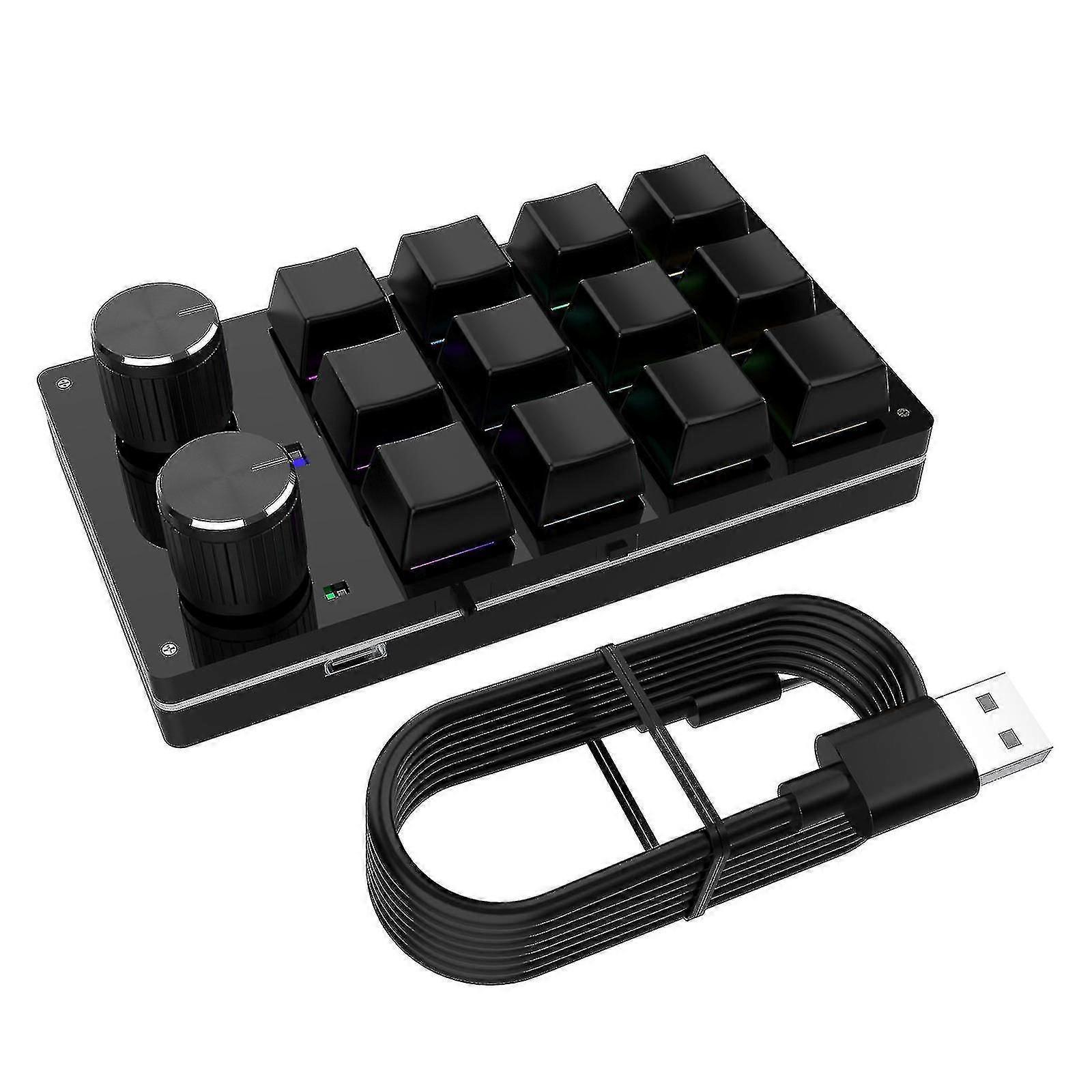 Mechanical Gaming Keypad, 12 Keys 2 Knobs Small Diy Programming Keypad Keyboard( Size,color : Black-wired