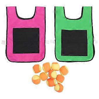 1 setti lasten tahmea pallo ja liivi Pelirekvisiitta Sticky Ball Vest Ryhmän leikkikalu kotikouluun (vihreä, vaaleanpunainen liivi ja 10 kpl sienipallo, satunnainen pallo 
