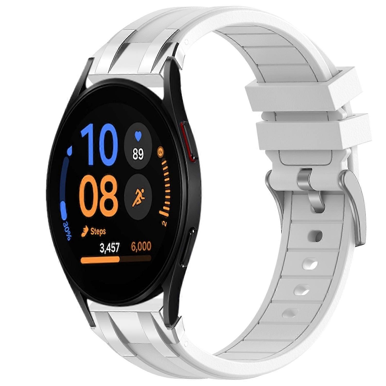 For Samsung Galaxy Watch FE 40mm Silicone Quick Release Silver Buckle Replacement Arm Band White