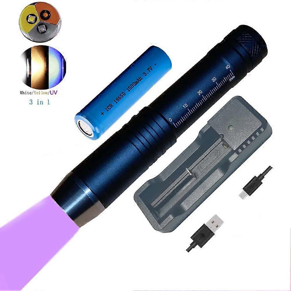 Led Fluorescence Identificate Flashlight 3 Led Stain Detector Black