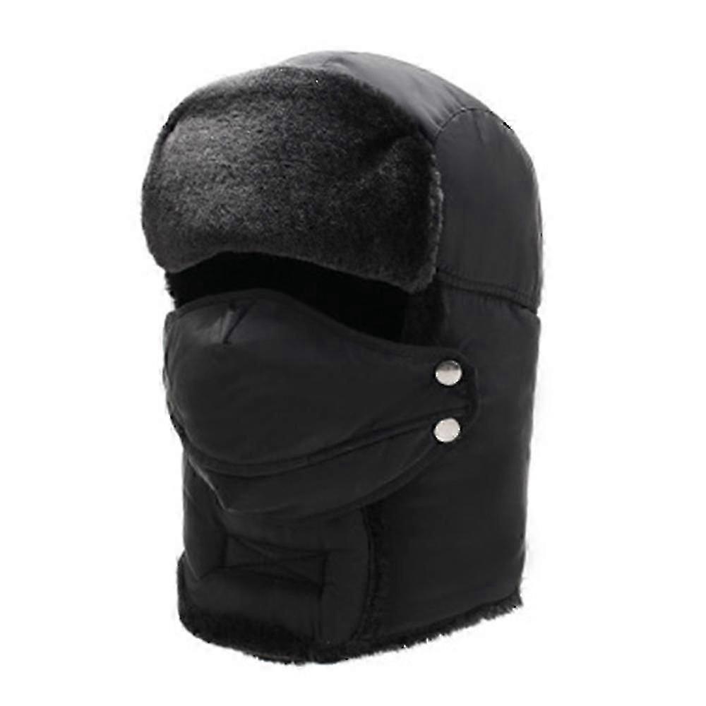 Black Warm Winter Hat compatible with Unisex with Ear Flaps