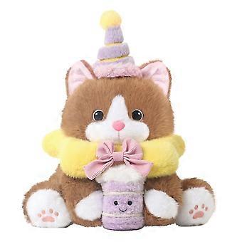 TaroMilk Party Cat Stuffed Animal Plush Toy, Cute Sittingposture Kitten Doll With Party Hat & Drink Accessory For Gift