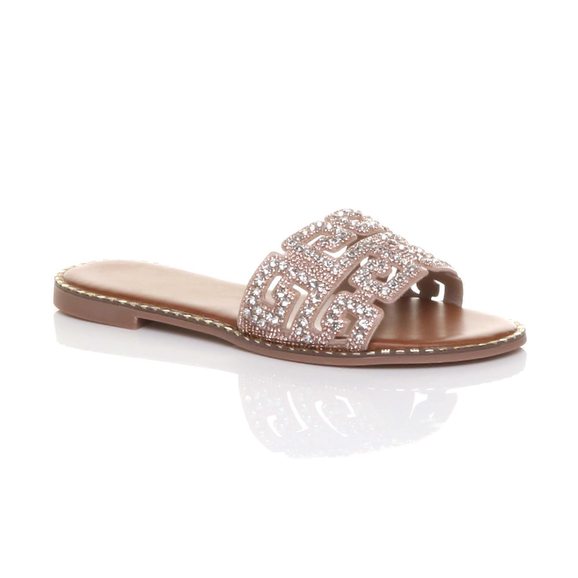 Flat Diamante Mule Sandals Flip Flops Sliders
