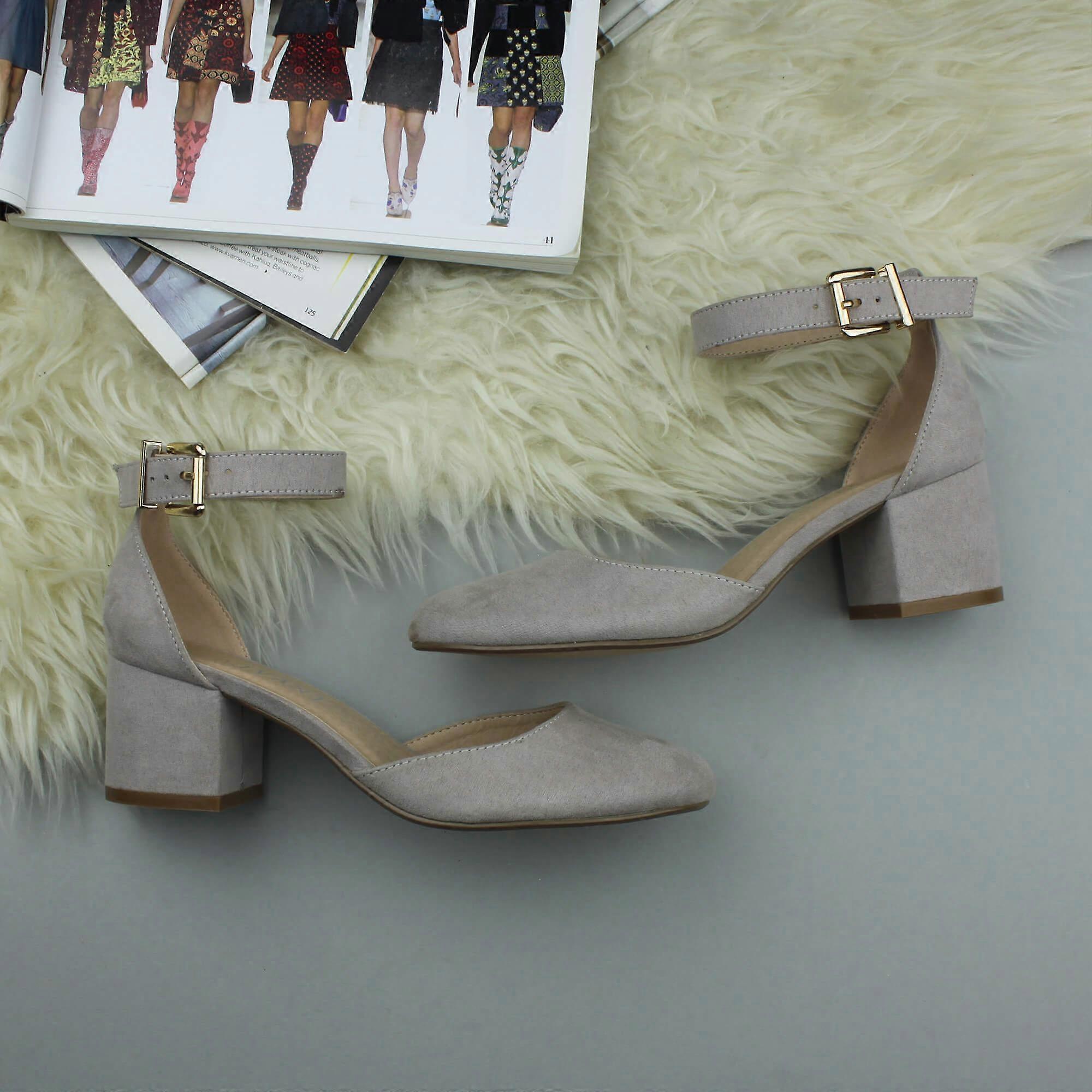 Mid Block Heel Buckle Ankle Strap 2 Part Heels