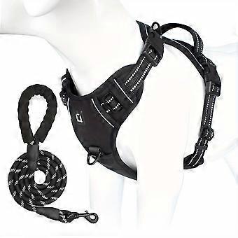 Harnais et laisse anti-traction pour chien, gilet rembourré doux avec bandes réfléchissantes et poignée de contrôle réglable