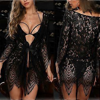 Frauen Spitze Dessous Set BH G-String Thong Robe Kleid Unterwäsche Nachtwäsche