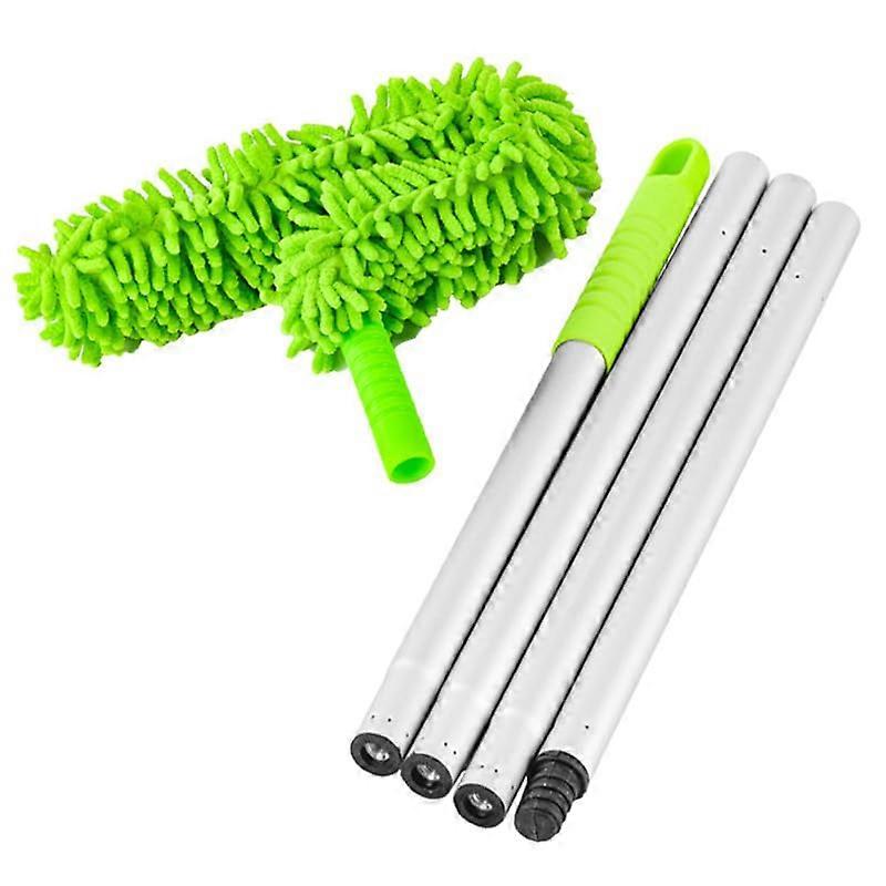Extendable Ceiling Fan Duster with Flexible Microfiber Head, 4Section Reusable Blade Cleaner, Green