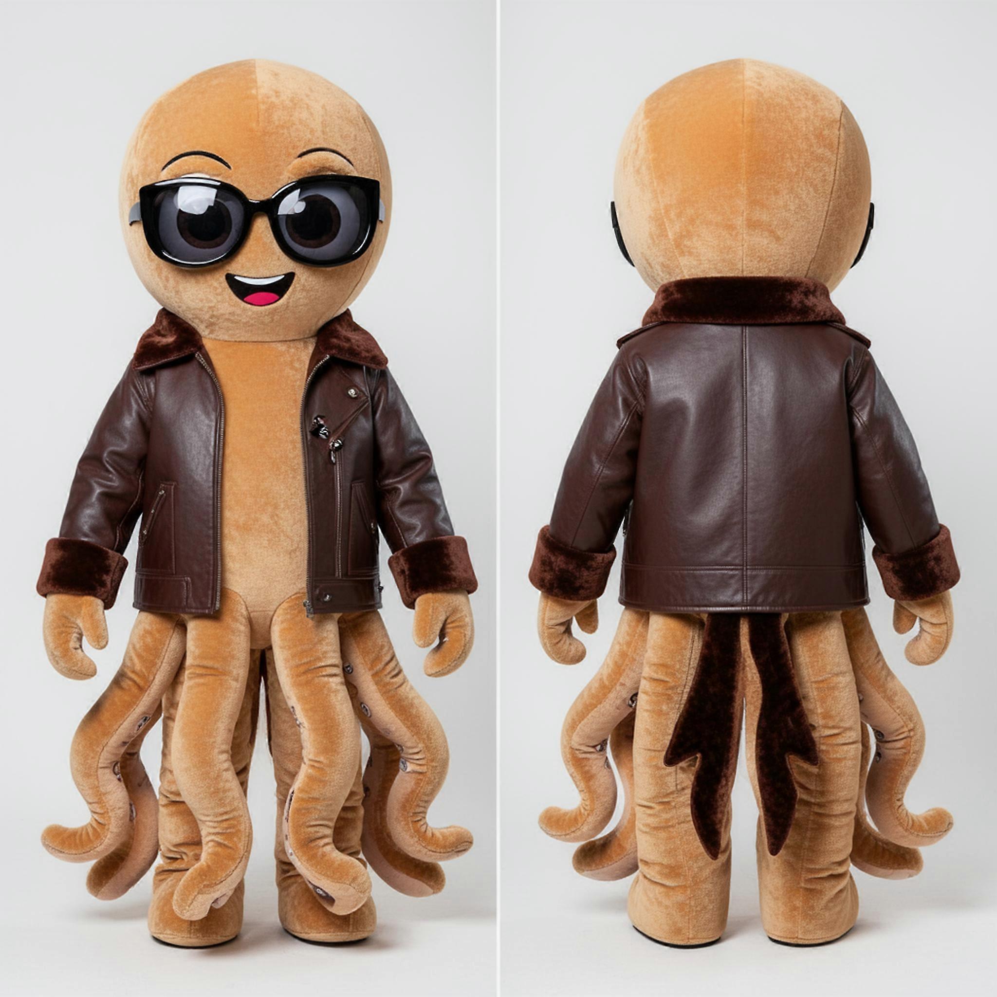 MASTICOT Tan Leather-Jacket Octopus Mascot
