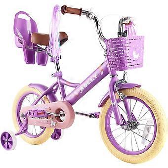 16 inch kinderfiets voor meisjes van 4, 5, 6, 7 jaar, met steunwielen en handrem voor, kinderfiets met mand, fiets, streamer, peuterfiets, paars