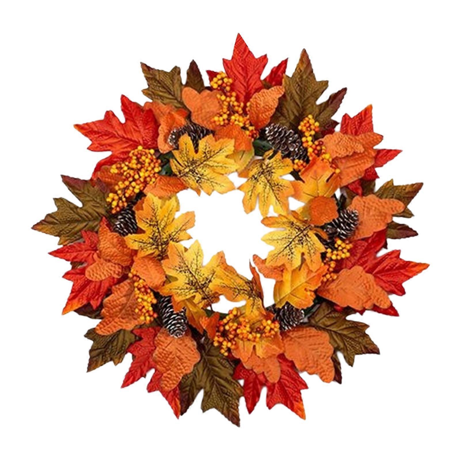 Artificial Fall Wreath - Maple Leaf Pinecone Berry for Front Door Decor