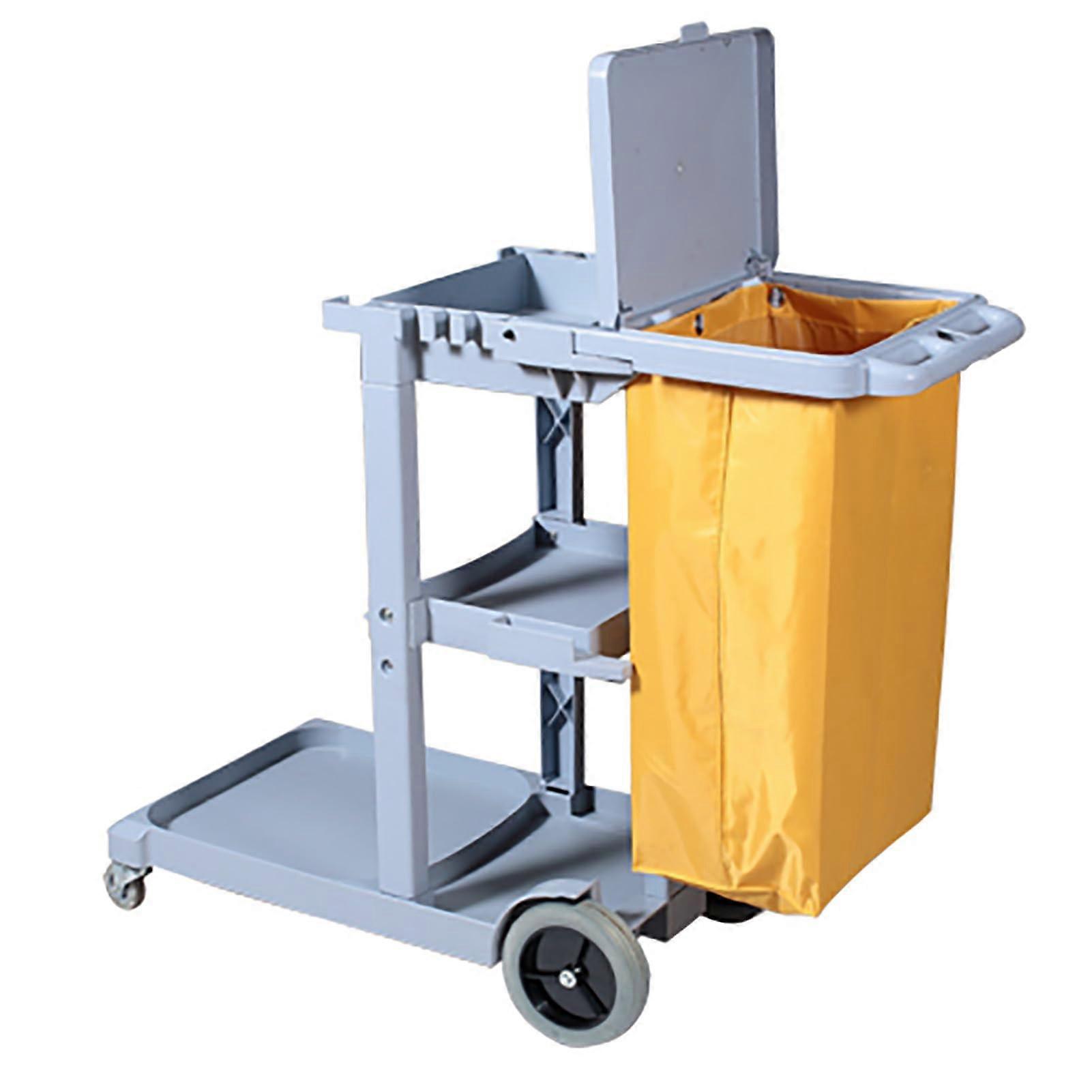 Gray Commercial Janitorial Cleaning Cart with Wheels, Durable Frame, Replaceable Storage Bag, Quiet Rollers