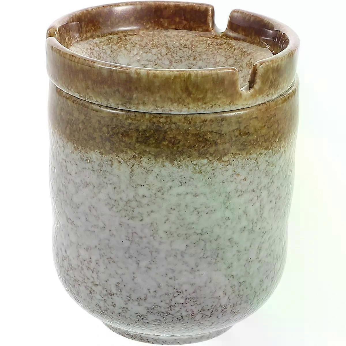 Ceramic Funnel Ashtray with Lid, Retro Windproof Decor