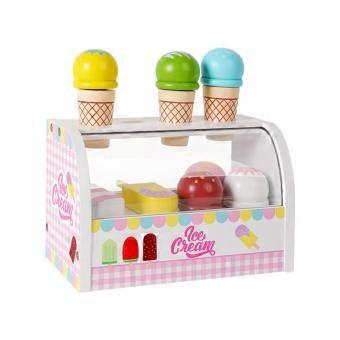 Wooden Toy Shop with Ice Cream Scoops Tabletop Toy Display Cabinet Sturdy