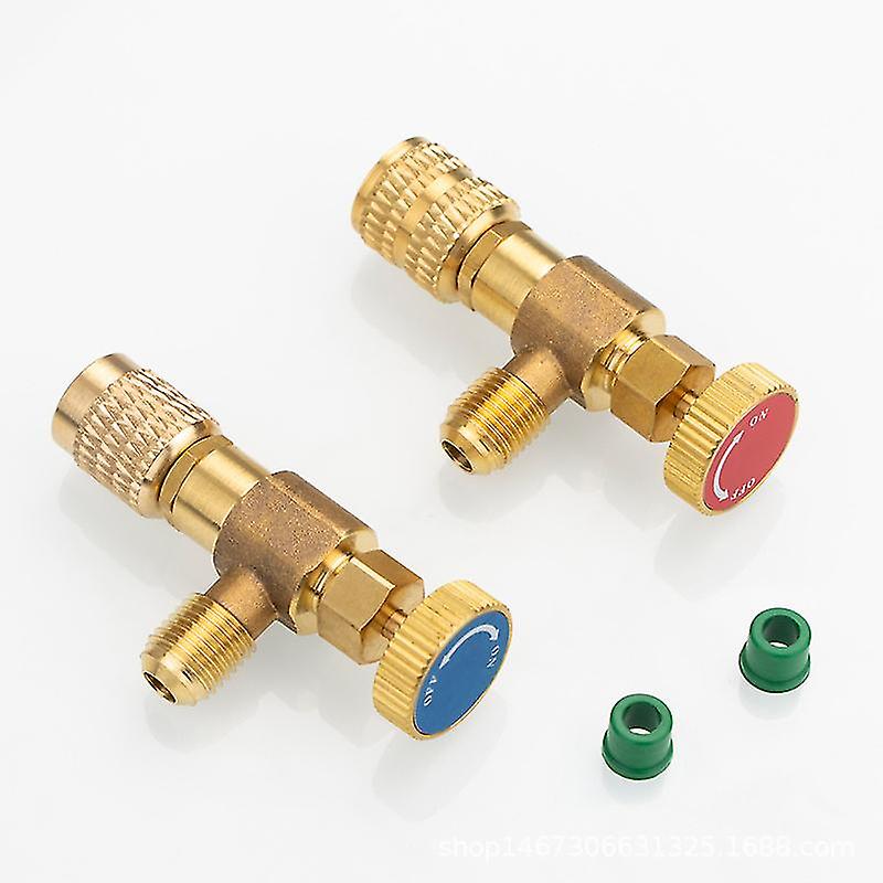 2-Piece R410A Refrigerant Safety Valve Set - 1/4” Male To 5/16” Female AC Charging Adapter
