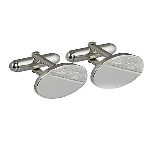 Silver 12x19mm oval half hand engraved swivel Cufflinks