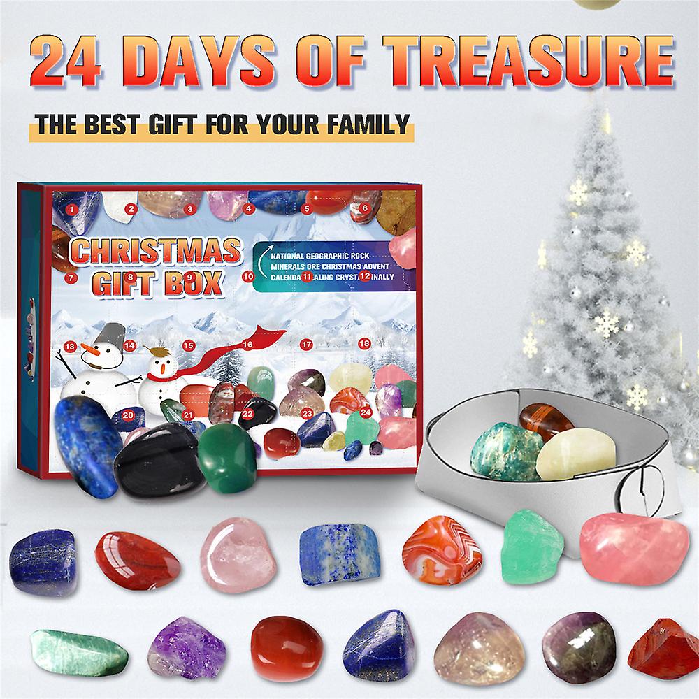 Christmas 24 Days Countdown Advent Calendars Healing Crystal Stone Surprise Blind Box Xmas Gift