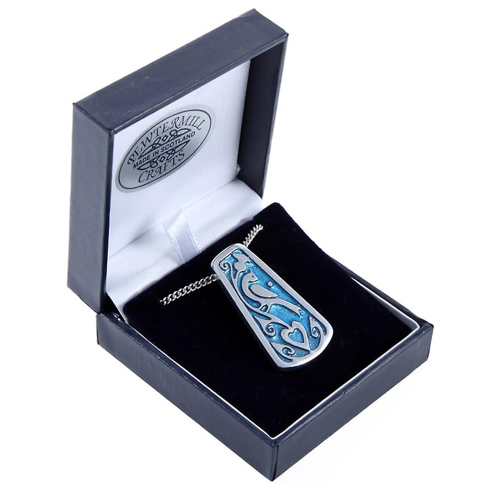 Bird Set in Blue Enamel Pewter Pendant