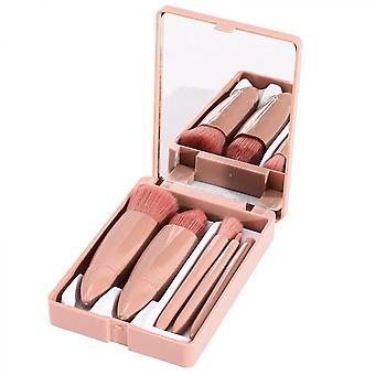 Conjunto de brochas de maquillaje de viaje: base de correctores en polvo Sombras de ojos Set de maquillaje con espejo 5 piezas brocha de maquillaje