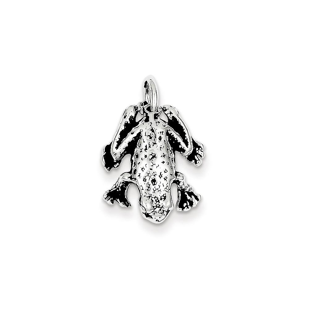 925 Sterling Silver Solid Artisan Oxidized Frog Charm 20.7x12.8mm Wide Pendant Necklace for Women