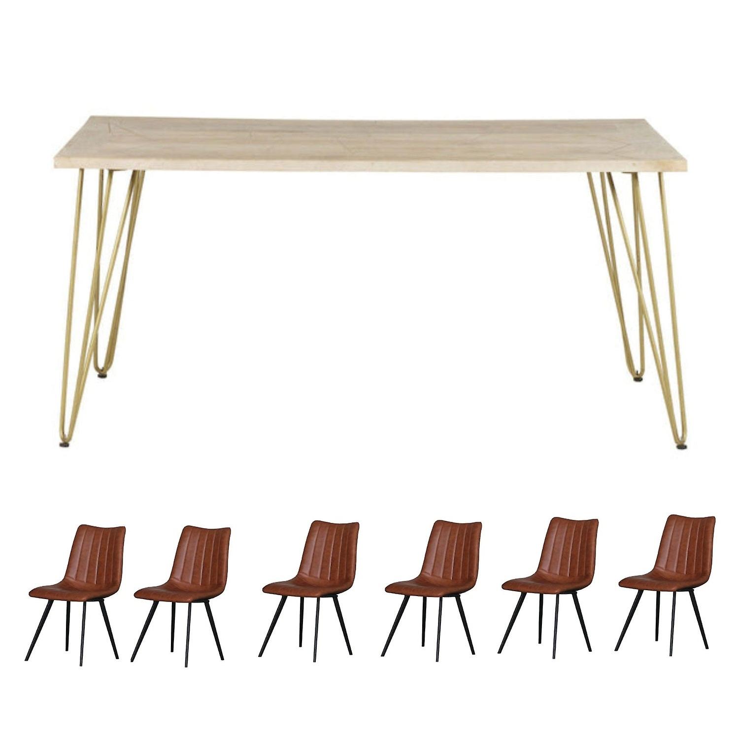 Mitzi Light Mango Rectangular 6 Seater Dining Table Set With 6 Chairs.