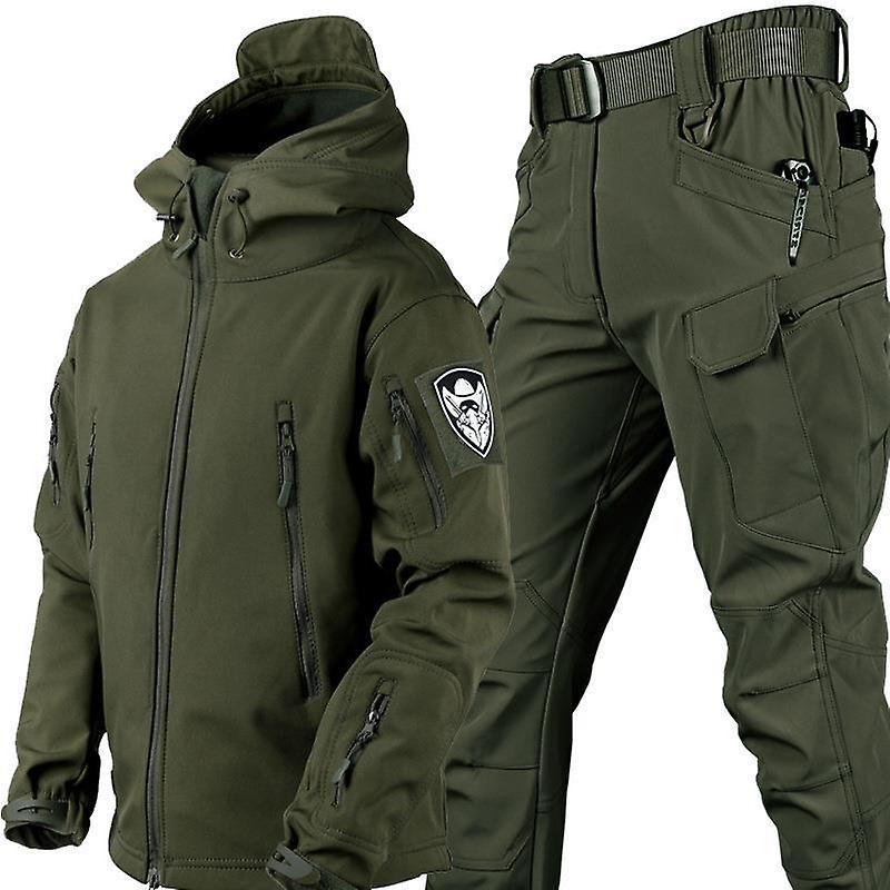 Men's Outdoor Warm Suits Cold-proof and Warm Plus Velvet Thickened Clothing Autumn and Winter Soft Shell Plus Size Jackets and Cargo Pants