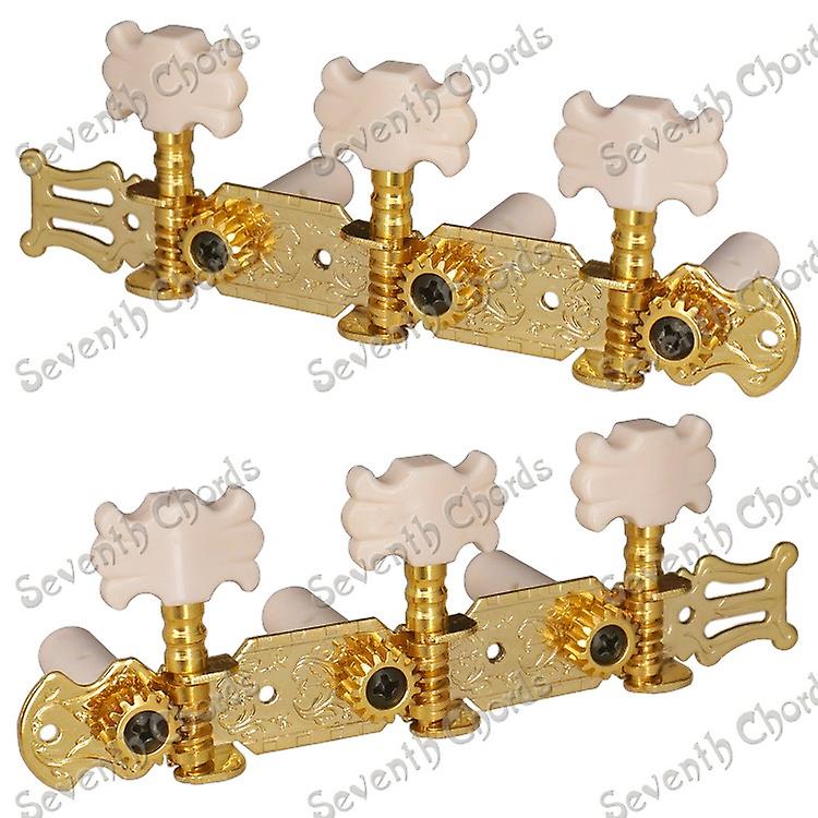 A Ser Of 2 Pcs Gold Classical Guitar String Tuners Tuning Pegs Machine Heads Tuners With White Flower Shape Plastic Button