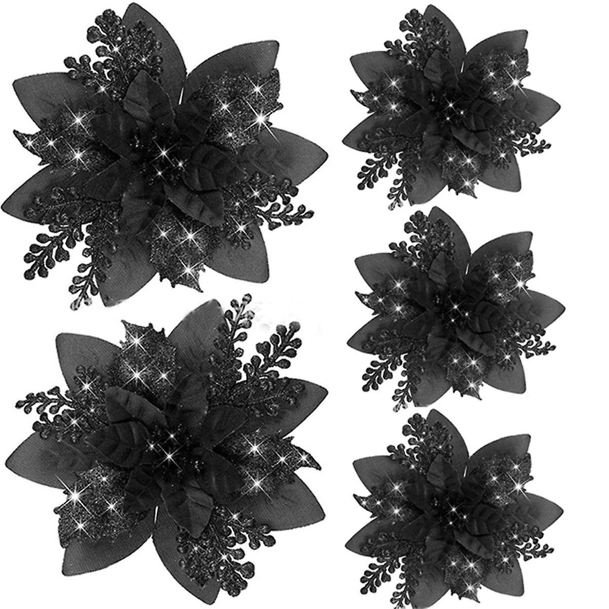 20PCS 14.5cm Glitter Artificial Christmas Flowers Merry Christmas Tree Decoration Happy New Year Or