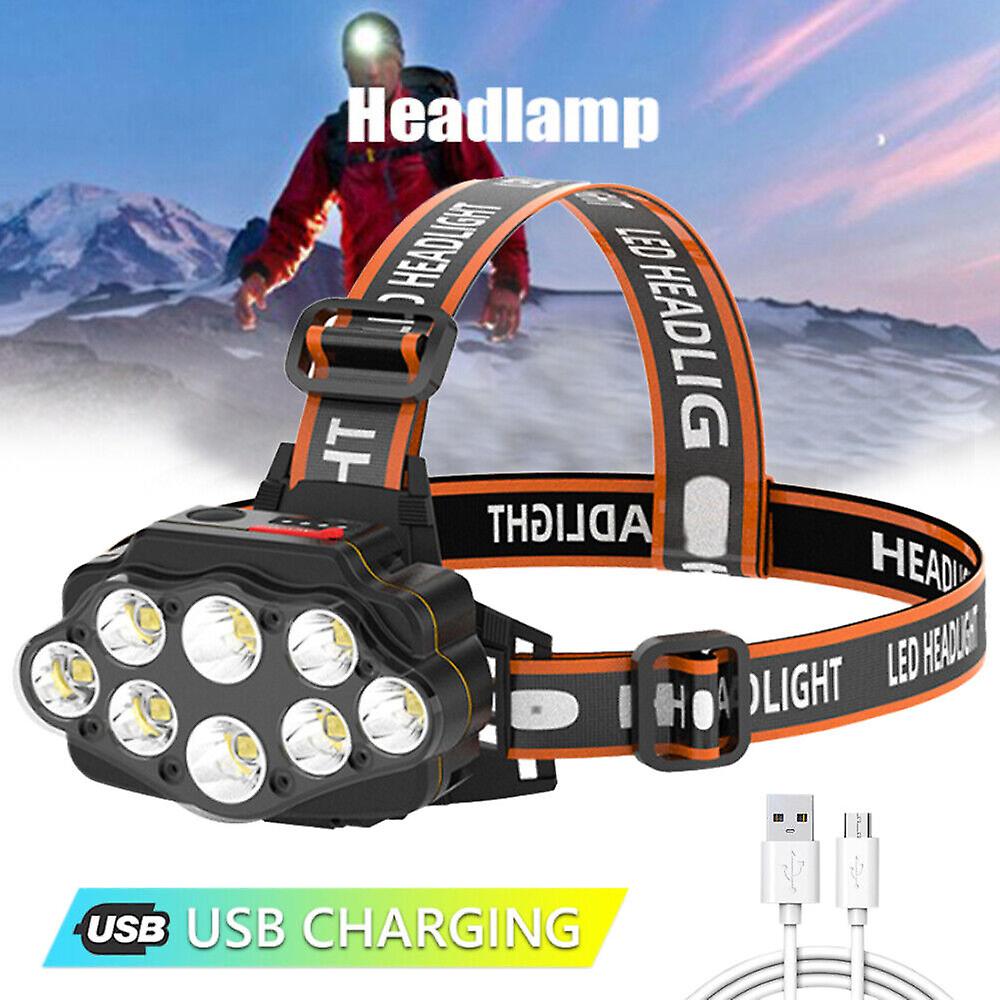 350000LM 8 LED Headlamp Waterproof USB Rechargeable Head Torch Flashlight